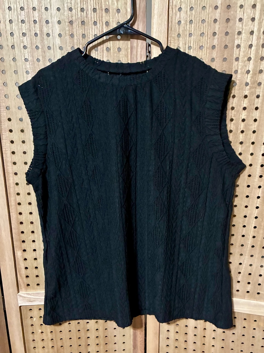 Sleeveless Black Cable-Knit Knitwear Top - Women 2XL